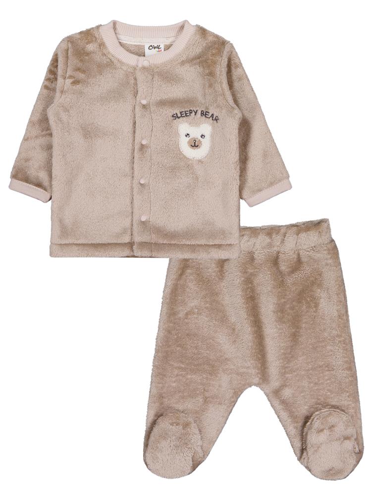 Civil Baby Ayıcık Nakışlı 1-9 Ay Pijama Takımı - Kahverengi