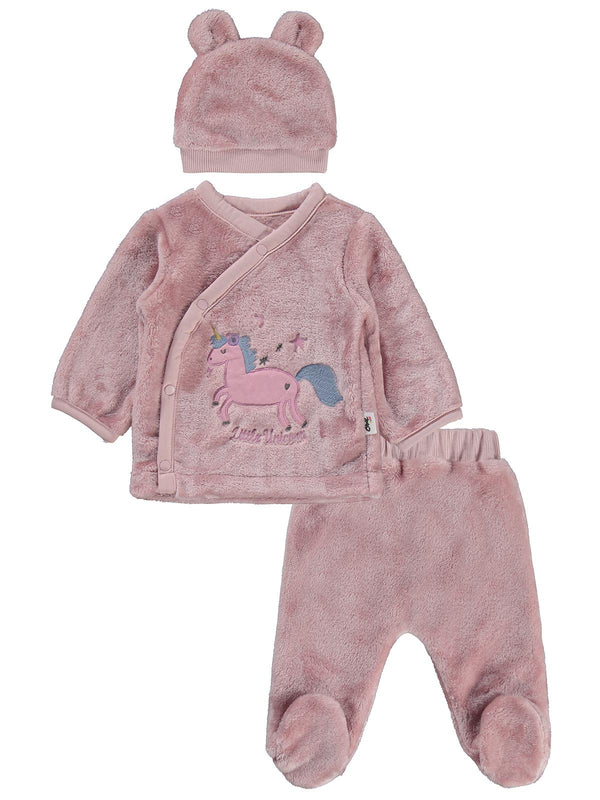 Civil Baby Unicorn Nakışlı 0-1 Ay Zıbın Takımları - Pembe