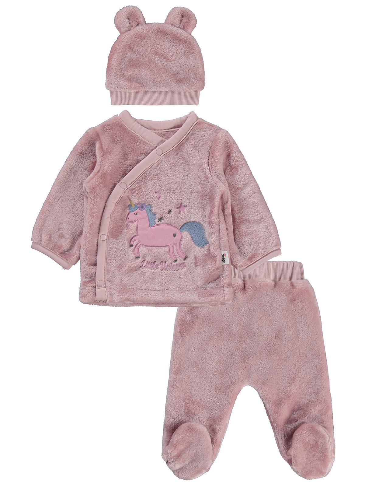 Civil Baby Unicorn Nakışlı 0-1 Ay Zıbın Takımları - Pembe