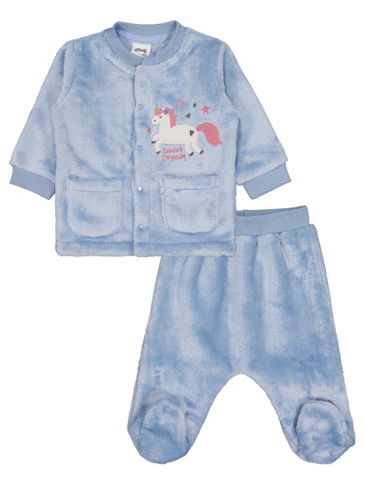 Civil Baby Unicorn Nakışlı 1-9 Ay Pijama Takımı - Mavi