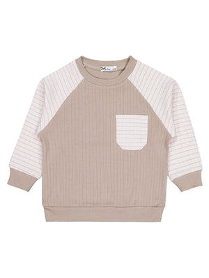 Civil Erkek Çocuk Cepli Sweatshirt | İnterlok Uzun Kol Bisiklet Yaka | Okul Kreş ve Günlük Kullanım - Bej