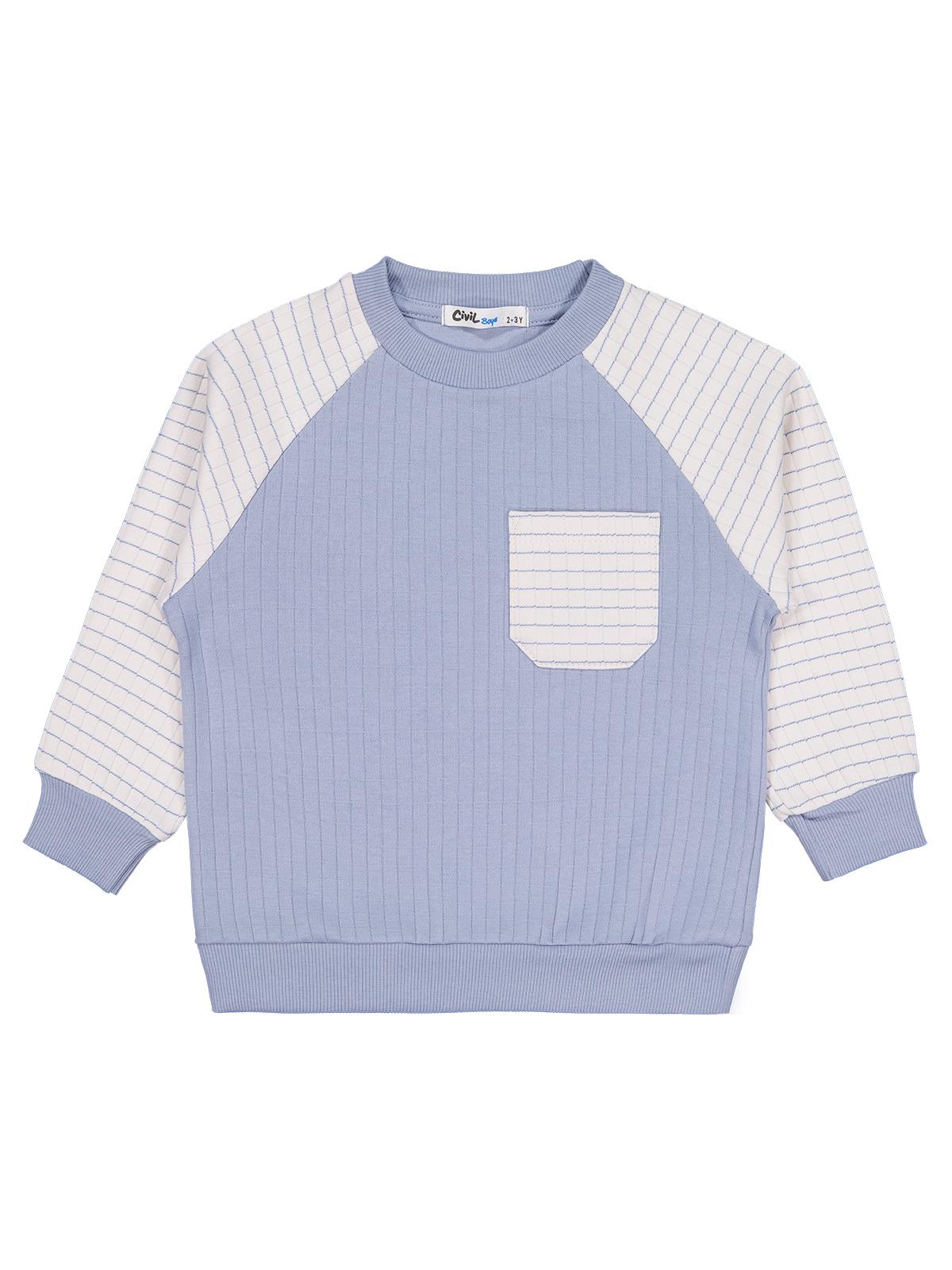 Civil Erkek Çocuk Cepli Sweatshirt | İnterlok Uzun Kol Bisiklet Yaka | Okul Kreş ve Günlük Kullanım - Mavi