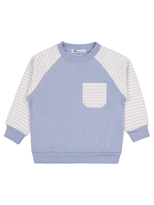 Civil Erkek Çocuk Cepli Sweatshirt | İnterlok Uzun Kol Bisiklet Yaka | Okul Kreş ve Günlük Kullanım - Mavi
