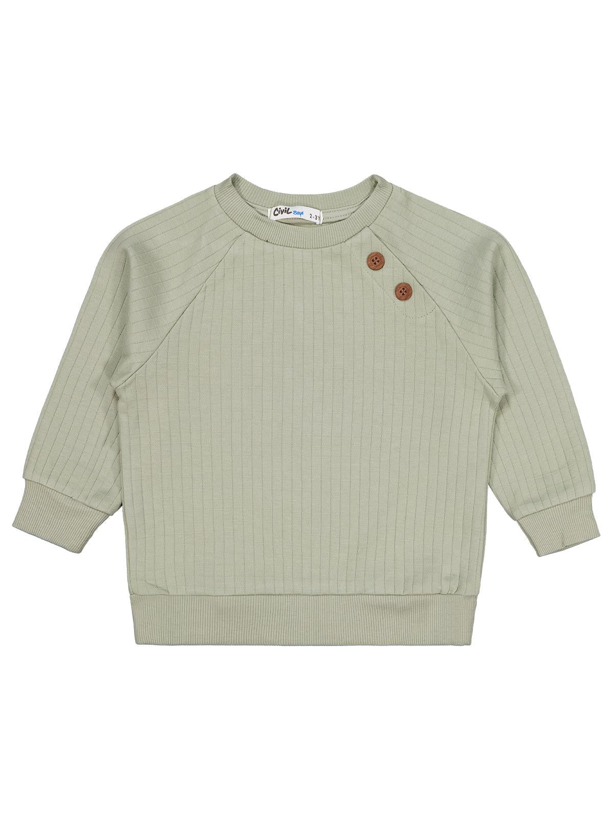 Civil Erkek Çocuk Süs Düğmeli Sweatshirt | İnterlok Uzun Kol | Okul Kreş ve Günlük Kullanım - Yeşil