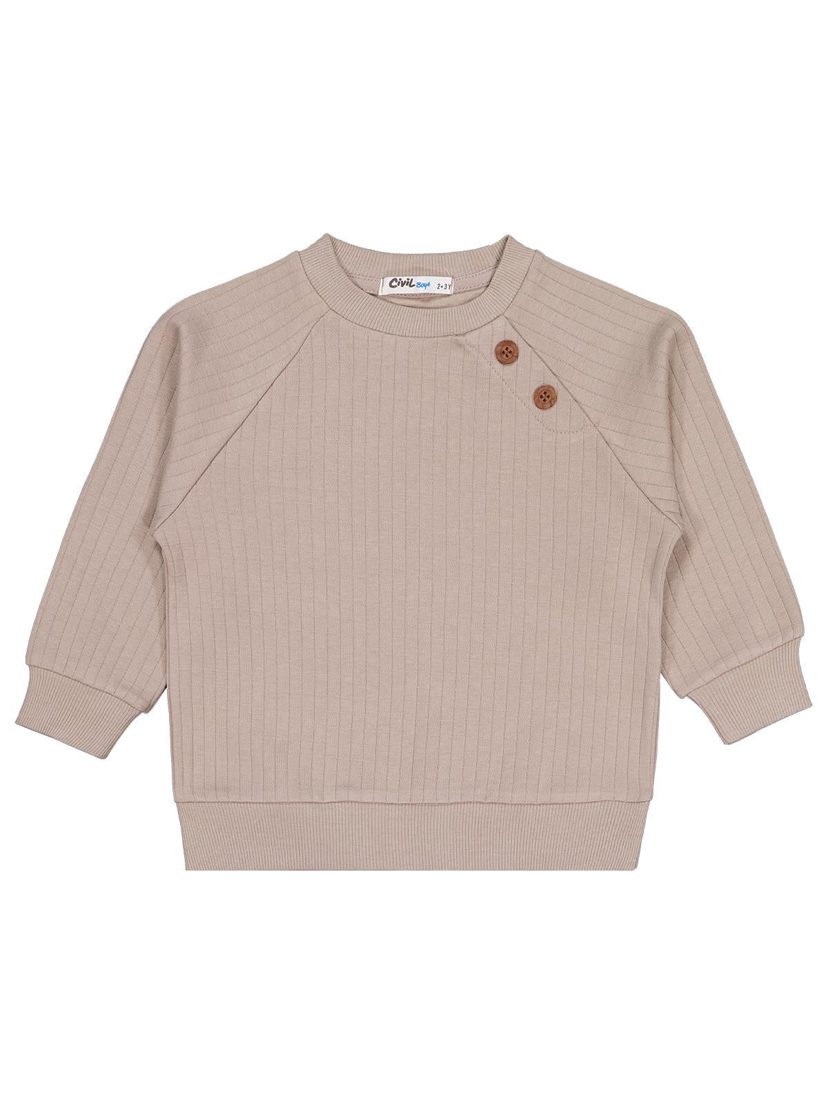 Civil Erkek Çocuk Süs Düğmeli Sweatshirt | İnterlok Uzun Kol | Okul Kreş ve Günlük Kullanım - Bej