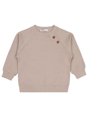 Civil Erkek Çocuk Süs Düğmeli Sweatshirt | İnterlok Uzun Kol | Okul Kreş ve Günlük Kullanım - Bej