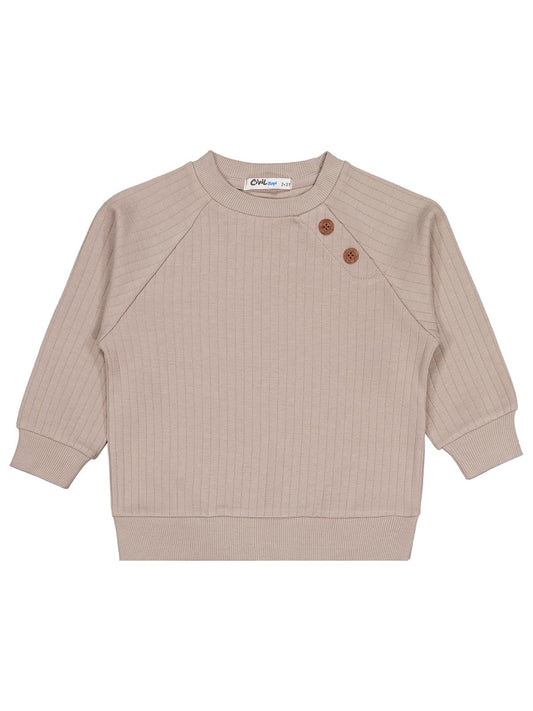 Civil Erkek Çocuk Süs Düğmeli Sweatshirt | İnterlok Uzun Kol | Okul Kreş ve Günlük Kullanım - Bej