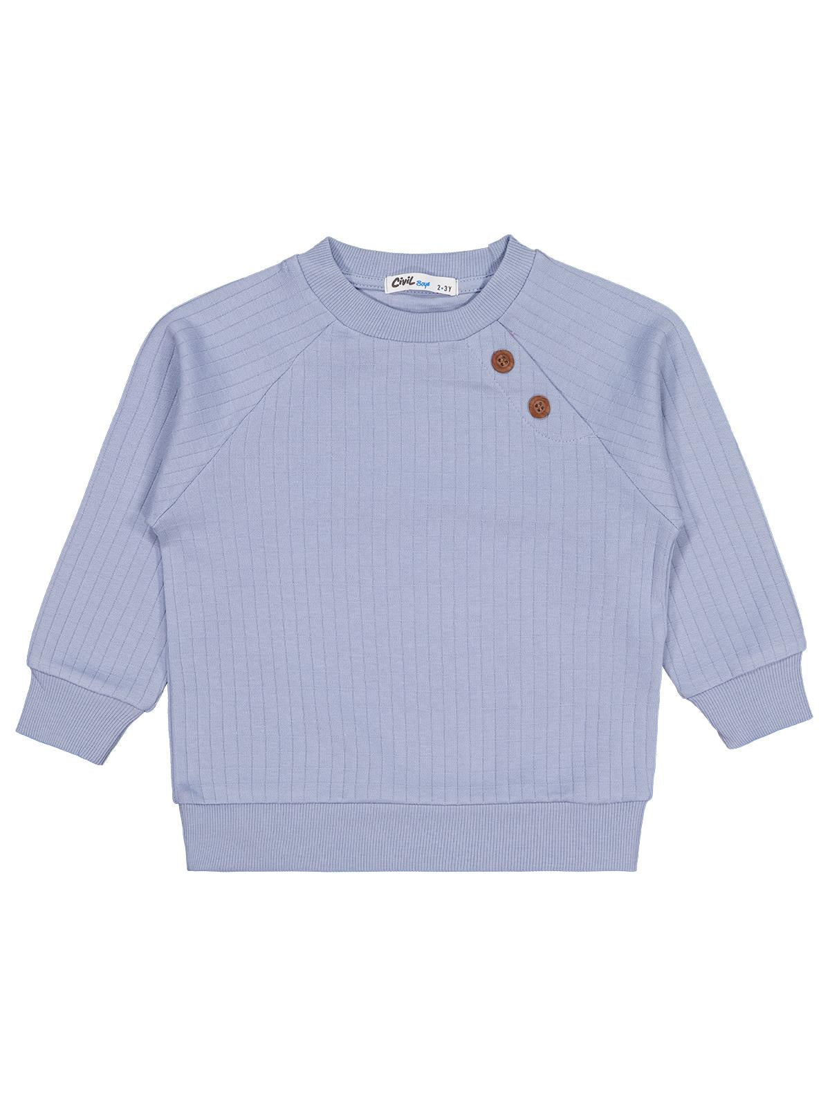Civil Erkek Çocuk Süs Düğmeli Sweatshirt | İnterlok Uzun Kol | Okul Kreş ve Günlük Kullanım - Mavi