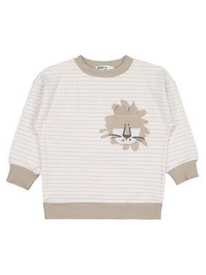 Civil Erkek Çocuk Aslan Nakışlı Sweatshirt | İnterlok Uzun Kol | Okul Kreş ve Günlük Kullanım - Bej
