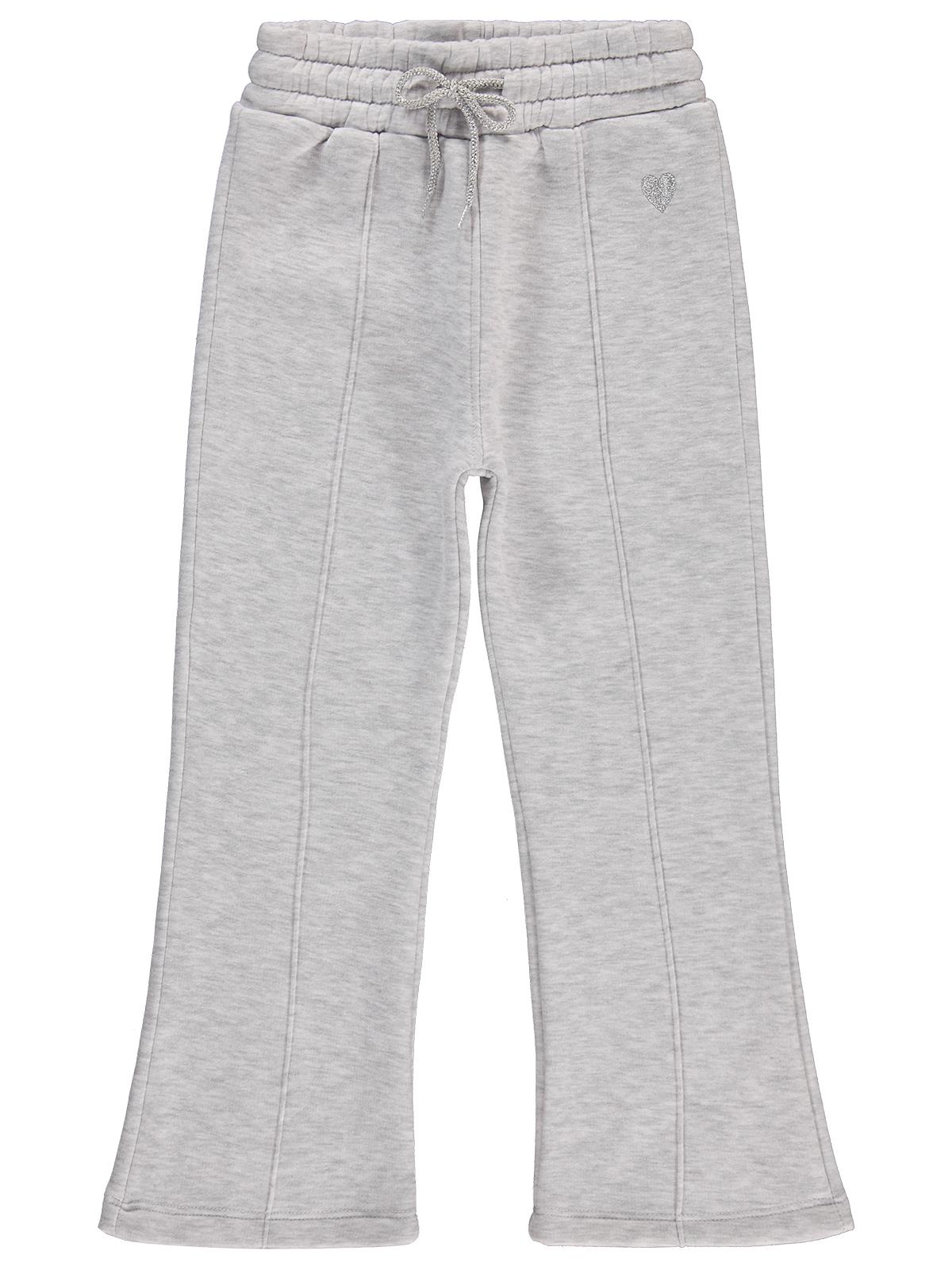 Civil Kız Çocuk Kalp Nakışlı Eşofman Altı | 3 İp Nakışlı | Okul Kreş ve Günlük Kullanım - Gri