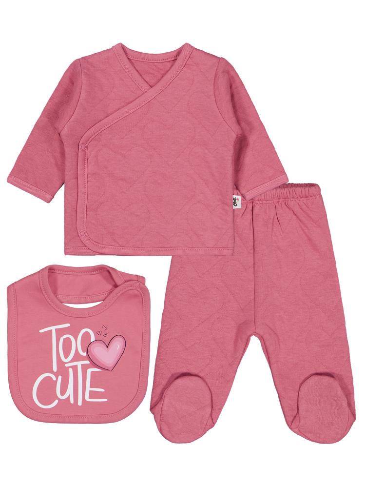 Civil Baby Kalp Desenli 3lü 0-1 Ay Zıbın Takımları - Pembe