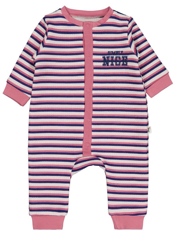 Civil Baby Çizgili ve Nice Nakışlı 6-18 Ay Tulum - Pembe