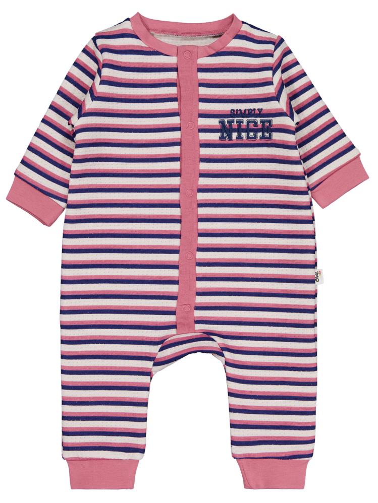 Civil Baby Çizgili ve Nice Nakışlı 6-18 Ay Tulum - Pembe