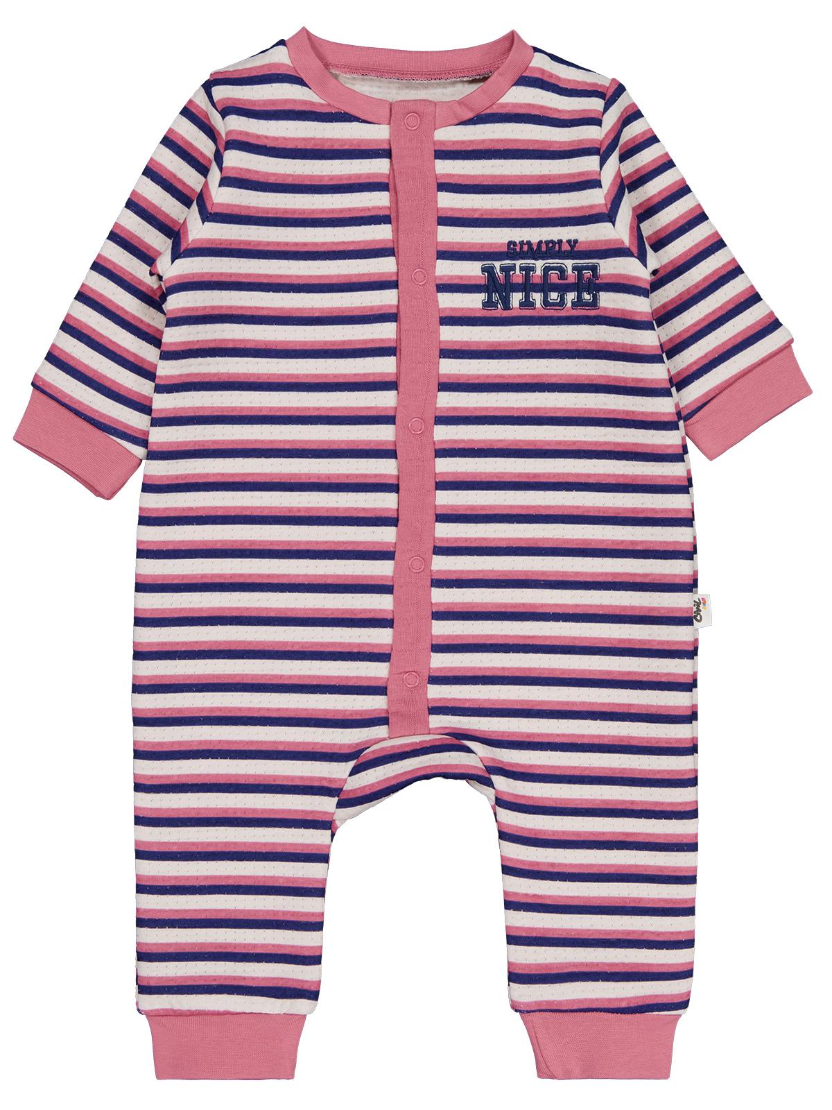 Civil Baby Çizgili ve Nice Nakışlı 6-18 Ay Tulum - Pembe