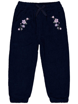Civil Girls Büyük Çiçek Nakışlı 2-5 Yaş Pantolon - Lacivert