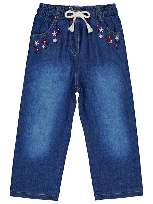 Civil Girls Renkli Çiçek Nakışlı 2-5 Yaş Pantolon - Mavi