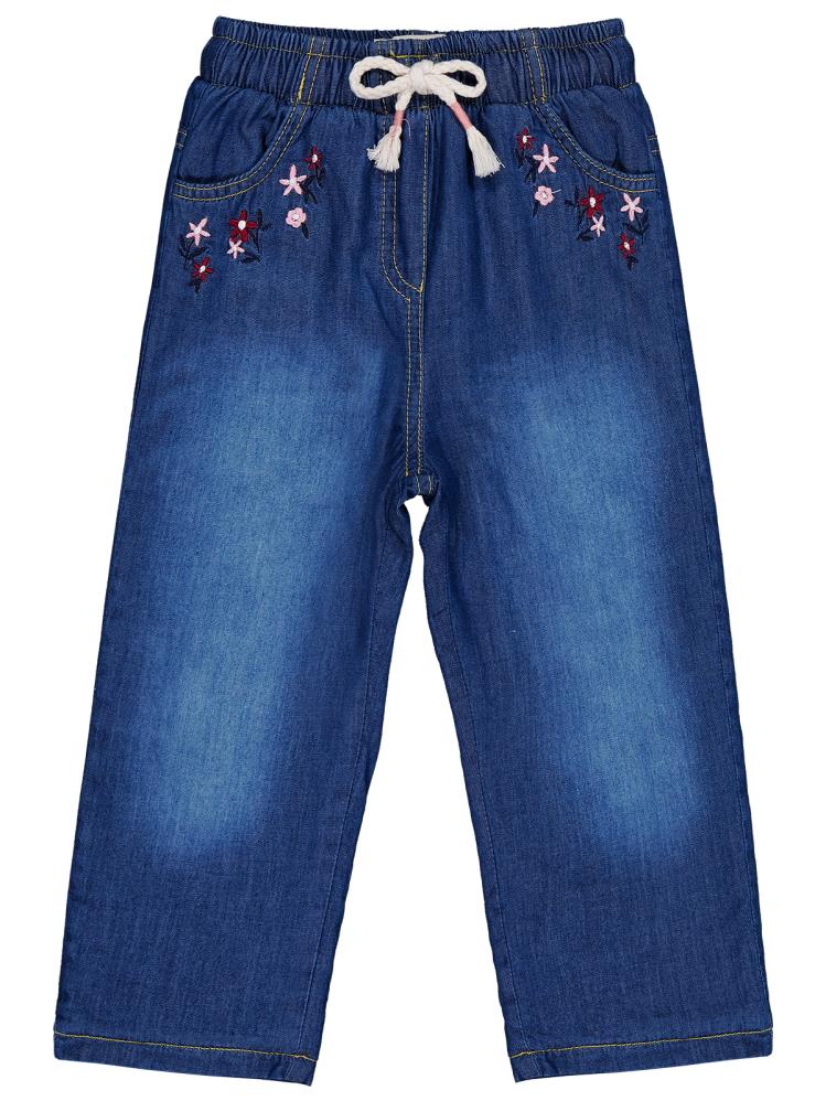 Civil Girls Renkli Çiçek Nakışlı 2-5 Yaş Pantolon - Mavi