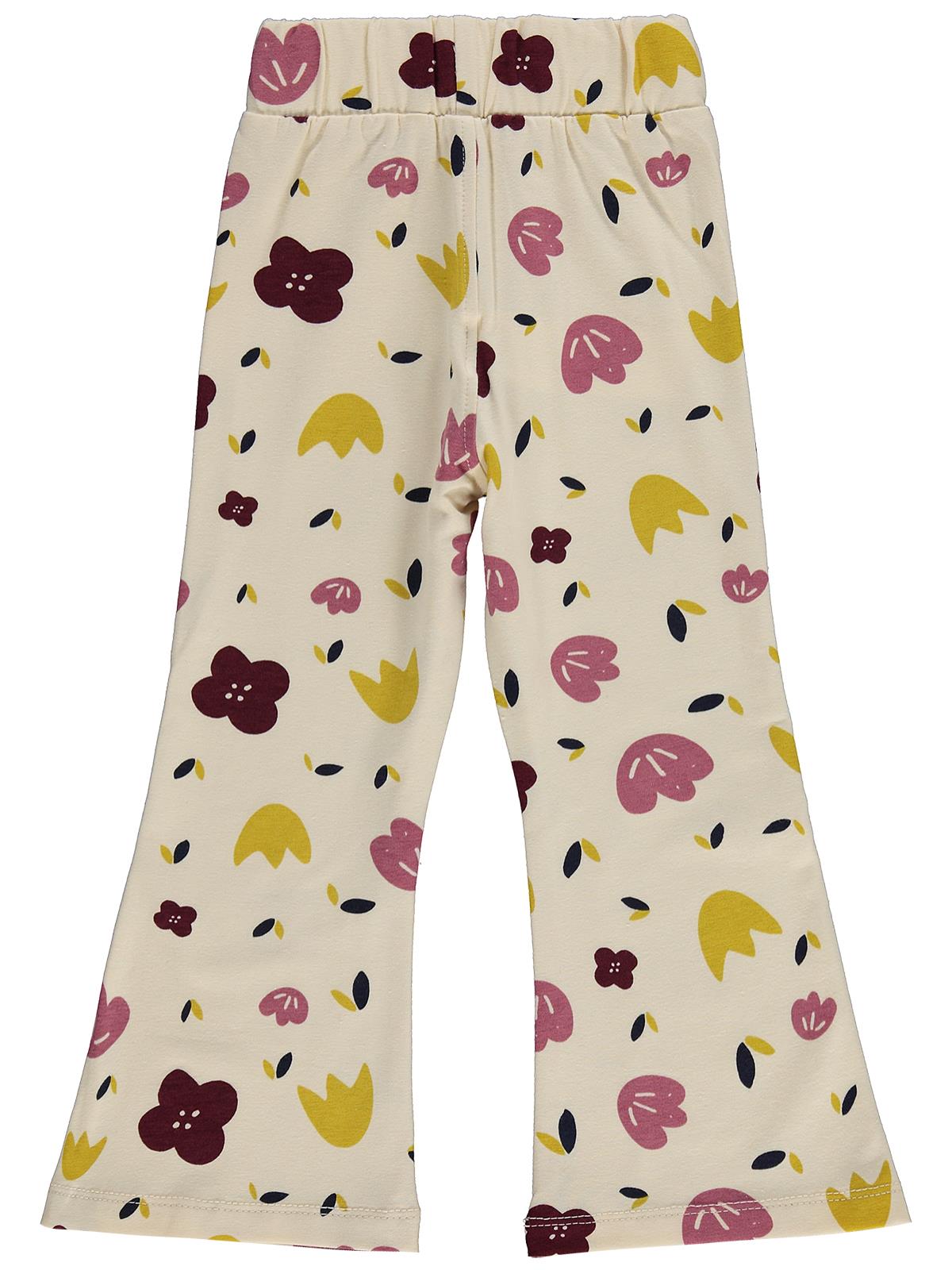 Civil Girls Simli Çiçek Baskılı 2-5 Yaş Tayt - Fil Dişi