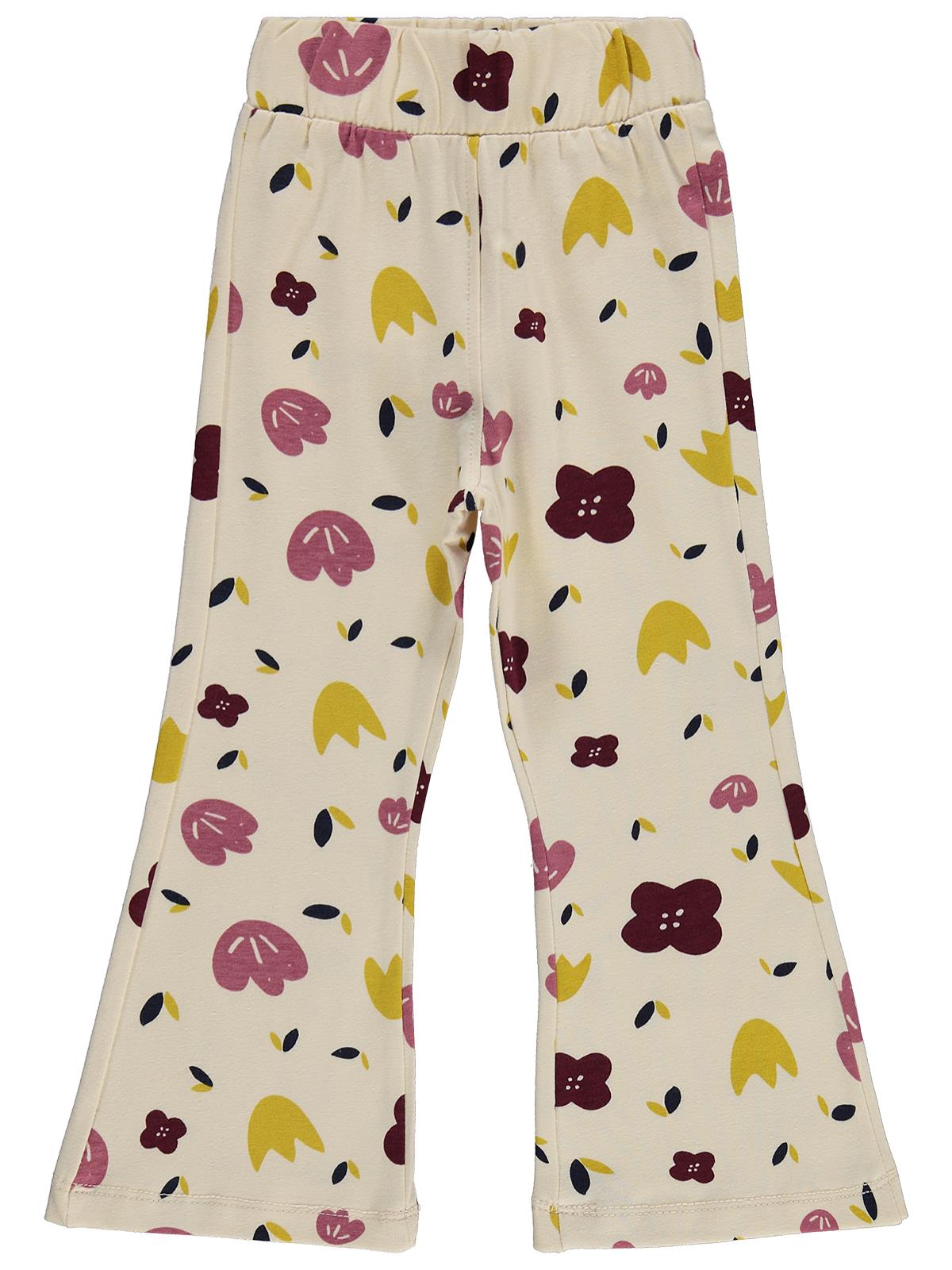 Civil Girls Simli Çiçek Baskılı 2-5 Yaş Tayt - Fil Dişi