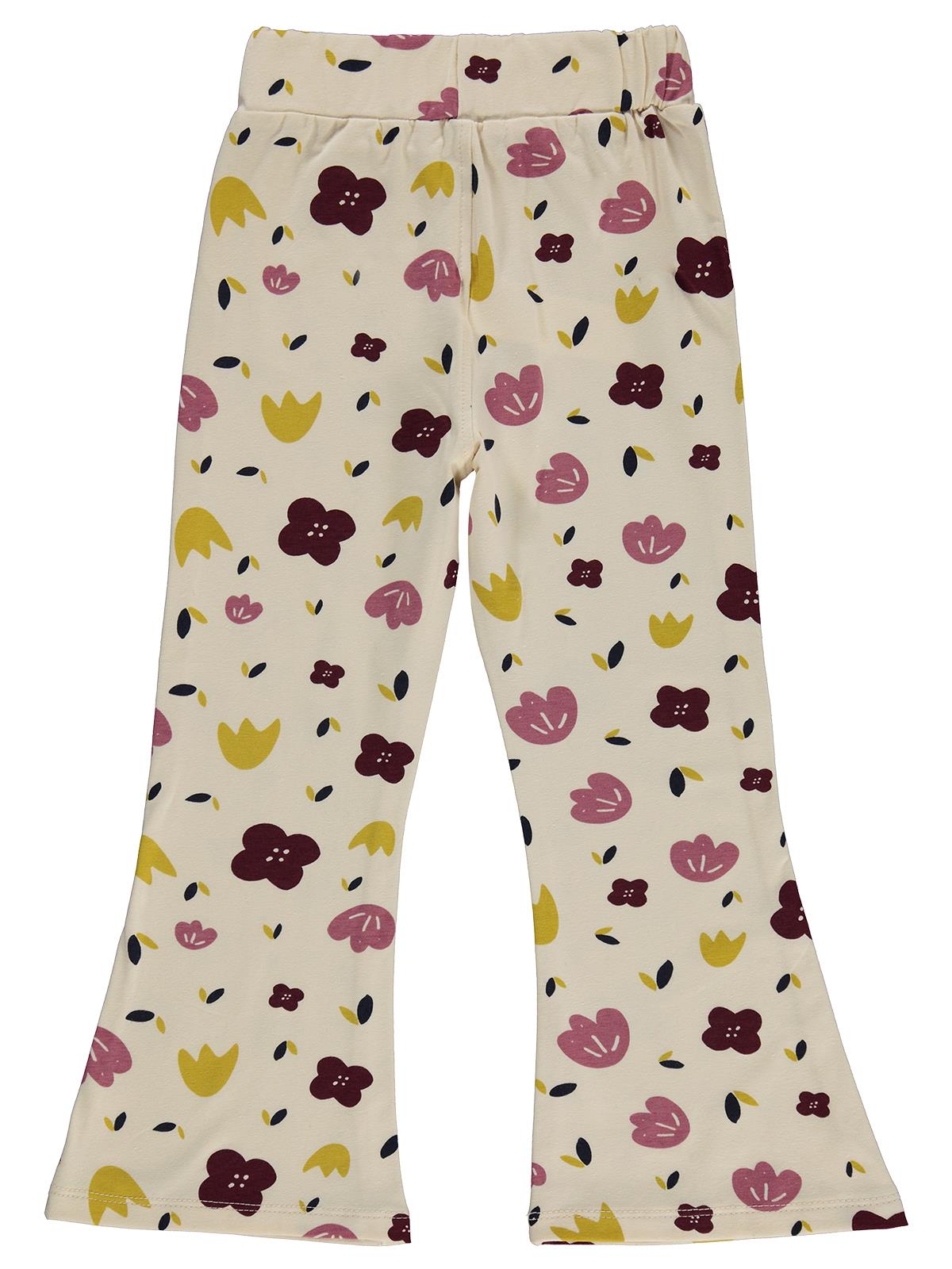 Civil Girls Simli Çiçek Baskılı 6-9 Yaş Tayt - Fil Dişi