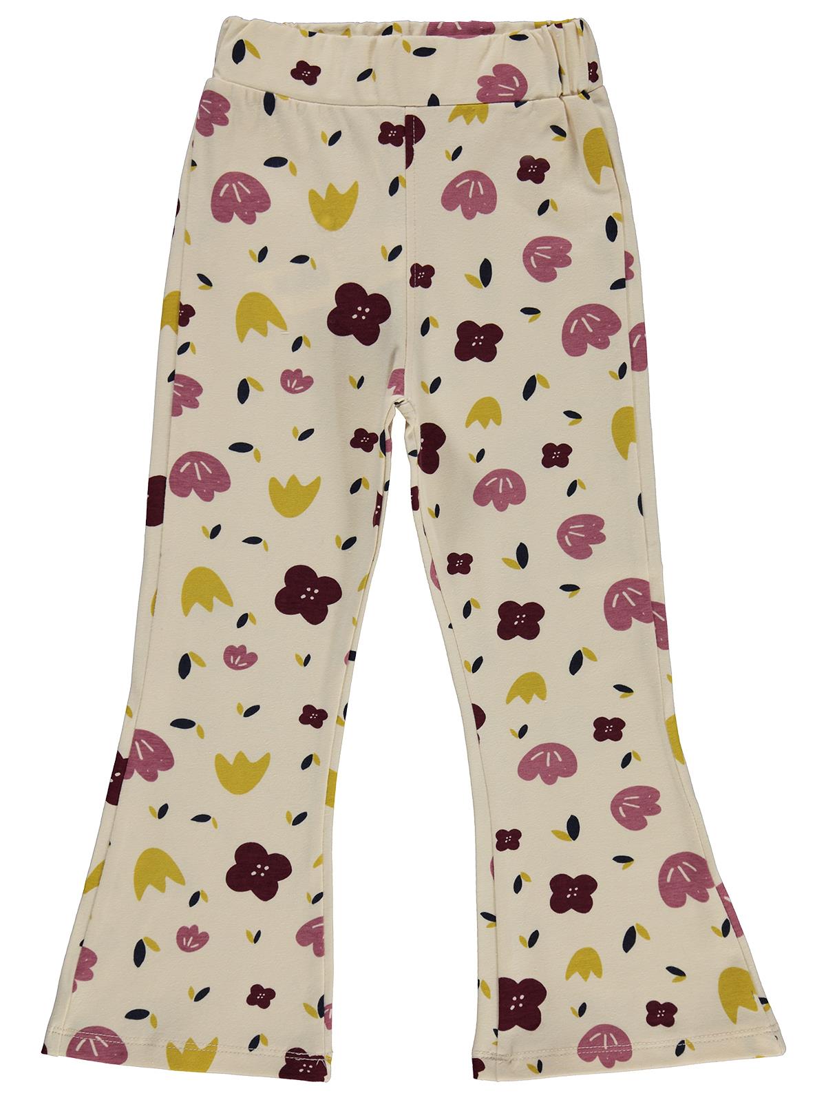 Civil Girls Simli Çiçek Baskılı 6-9 Yaş Tayt - Fil Dişi