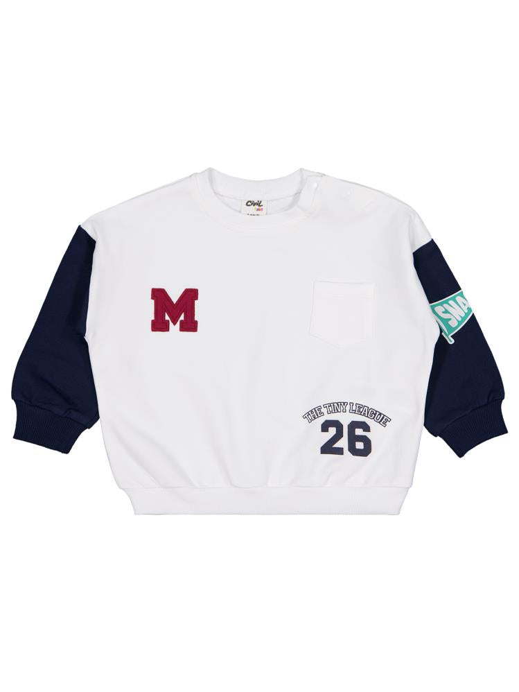 Civil Baby M Nakış 26 Baskılı  6-18 Ay Sweatshirt - Ekru