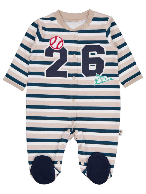 Civil Baby Çizgili 26 Baskılı Şapkalı 1-9 Ay Tulum - Bej