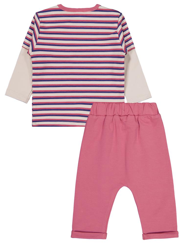 Civil Baby Çizgi Empirme Baskılı 6-18 Ay Takım - Bej
