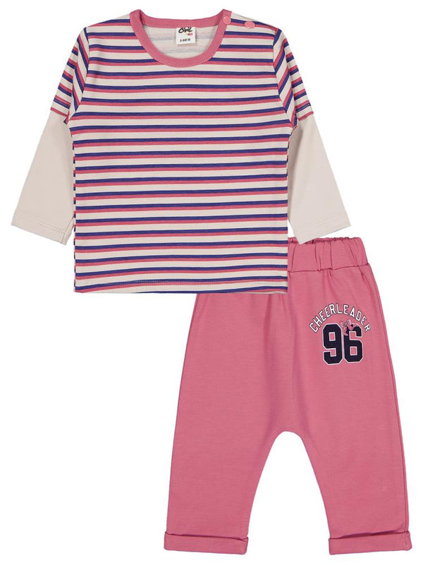 Civil Baby Çizgi Empirme Baskılı 6-18 Ay Takım - Bej