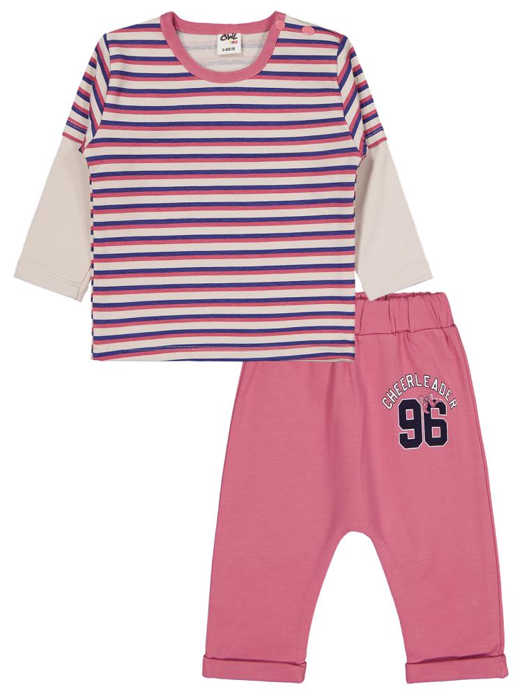 Civil Baby Çizgi Empirme Baskılı 6-18 Ay Takım - Bej