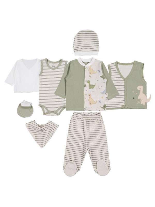Civil Baby Dino Baskılı 8 li 0-1 Ay Zıbın Setleri - Yeşil