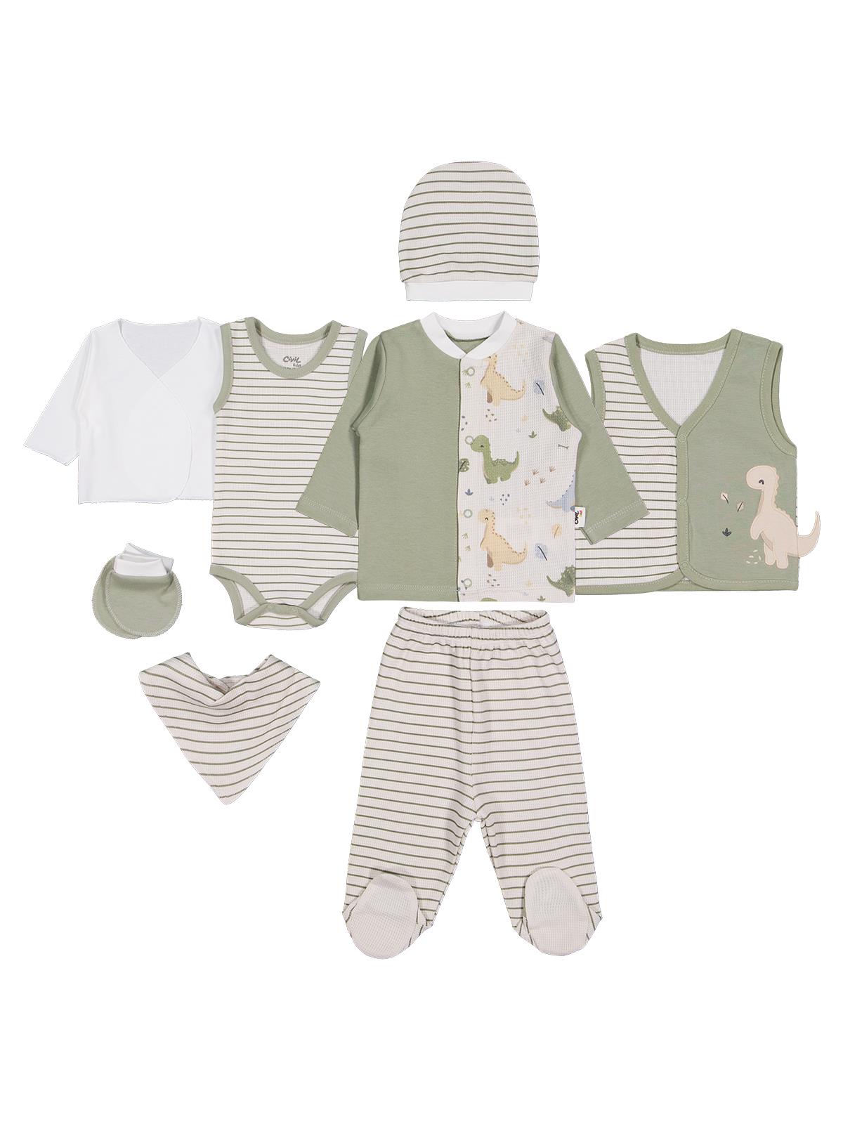 Civil Baby Dino Baskılı 8 li 0-1 Ay Zıbın Setleri - Yeşil