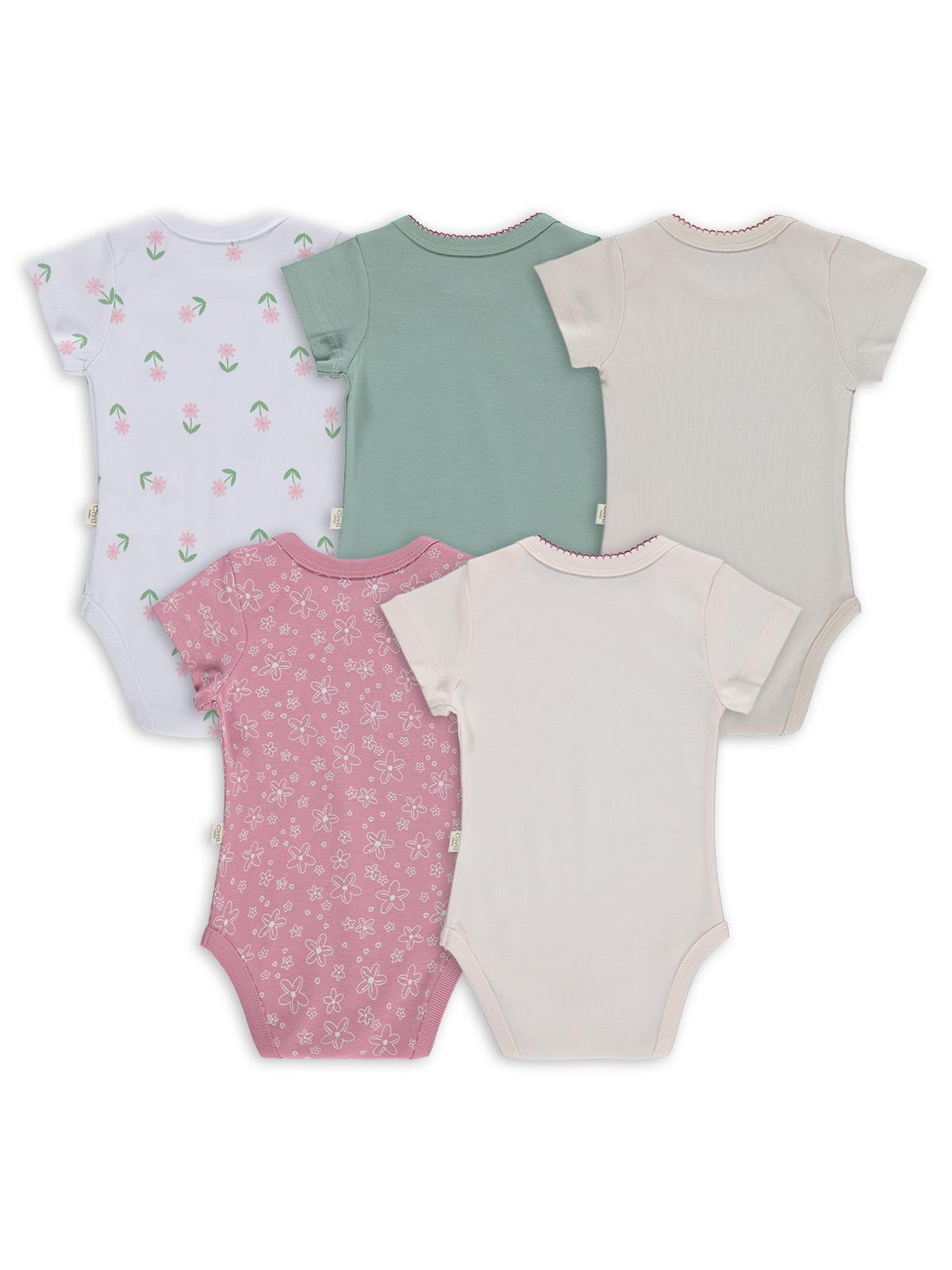Civil Baby Çiçek Empirmeli 5 Li 0-36 Ay Çıtçıtlı Badi - Pembe