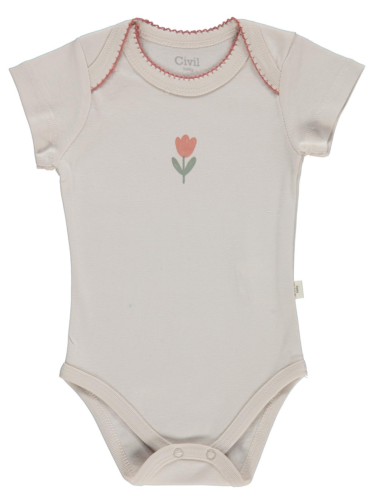 Civil Baby Çiçek Empirmeli 5 Li 0-36 Ay Çıtçıtlı Badi - Pembe