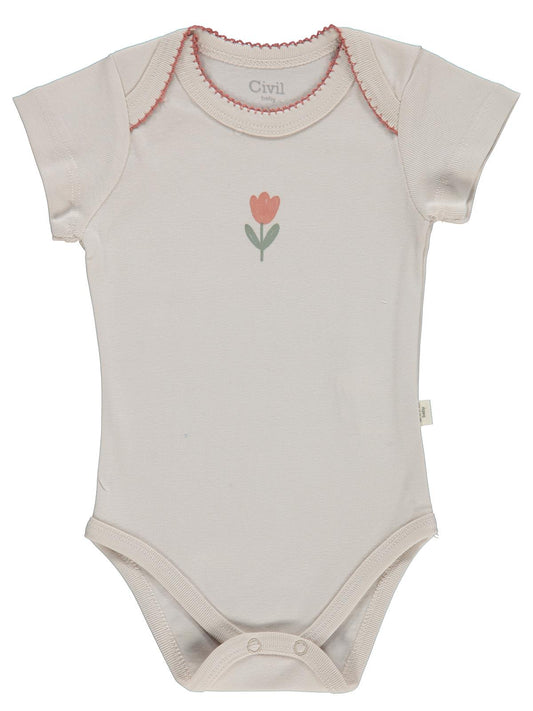 Civil Baby 5 li Çiçek Empirmeli Kısa Kol 0-36 Ay Çıtçıtlı Badi - Pembe