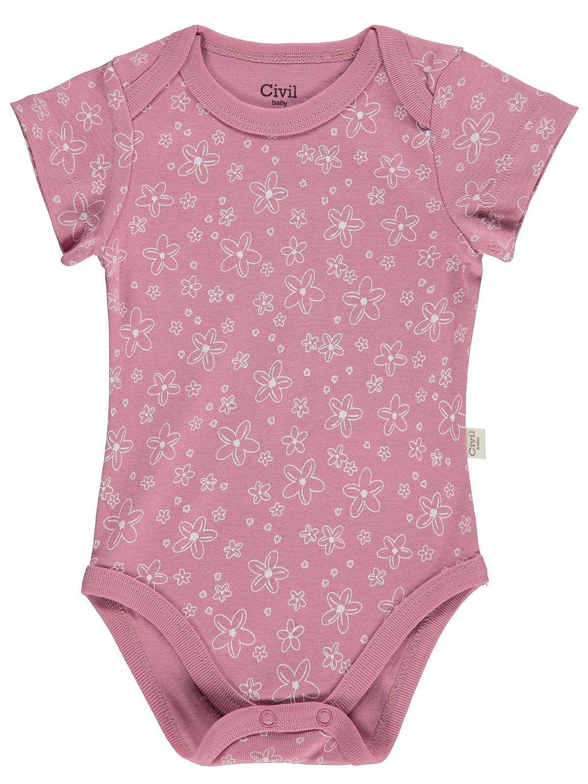 Civil Baby Çiçek Empirmeli 5 Li 0-36 Ay Çıtçıtlı Badi - Pembe