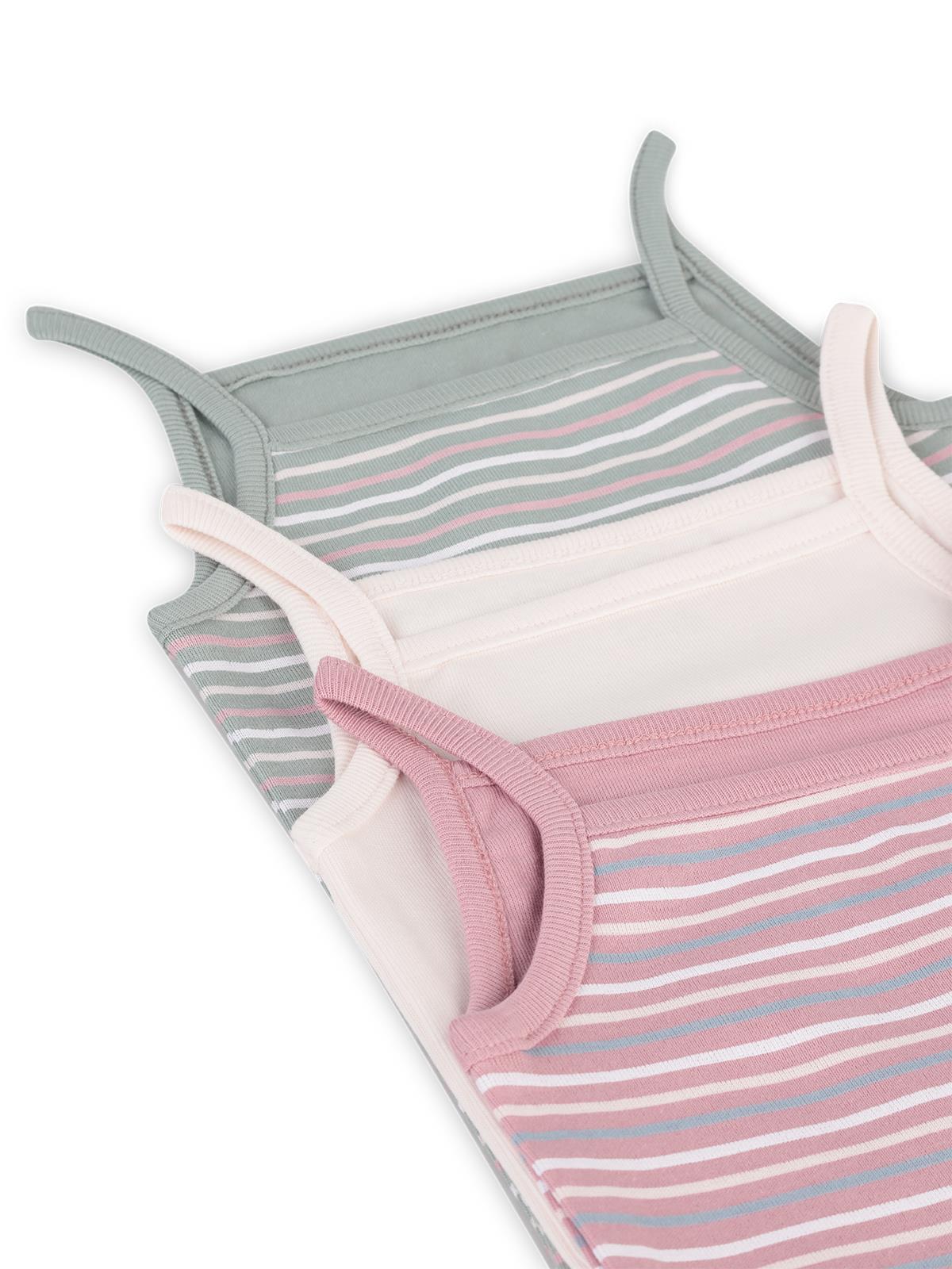 Civil Baby 3 lü Çizgili İp Askılı 0-36 Ay Çıtçıtlı Badi - Pembe