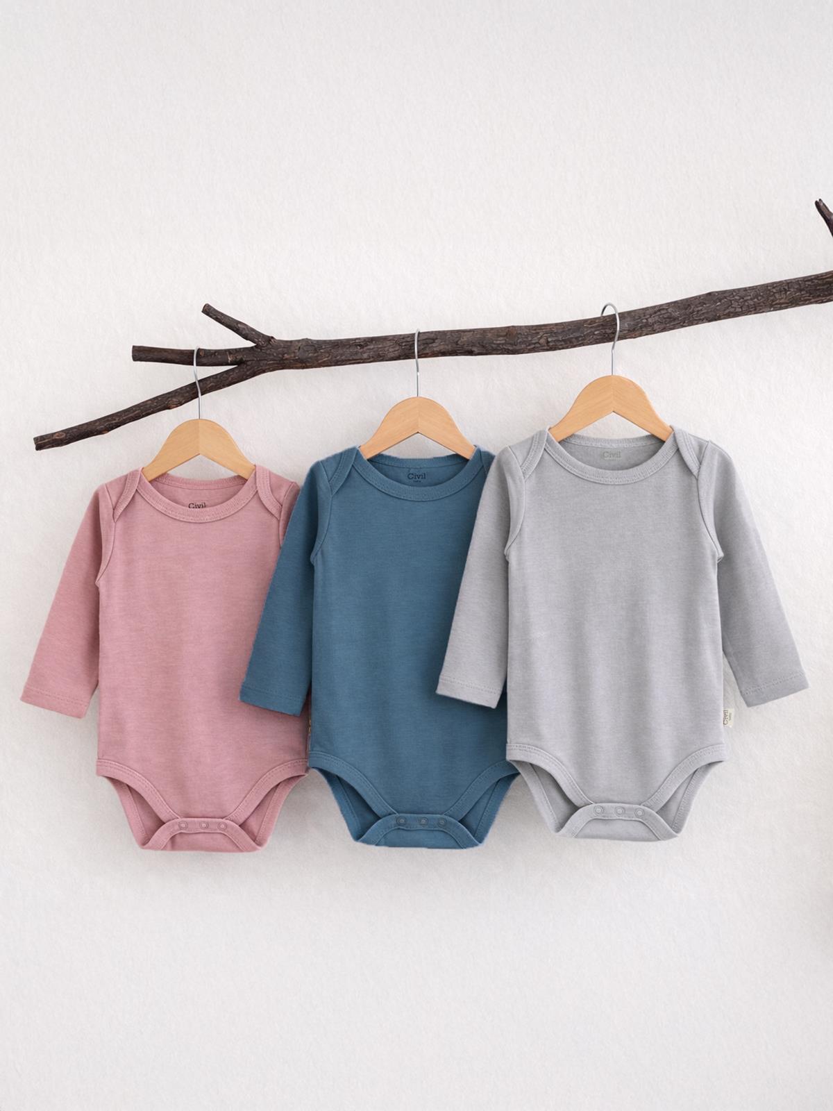 Civil Baby 3 lü Basıc Uzun Kol 0-36 Ay Çıtçıtlı Badi - Gri