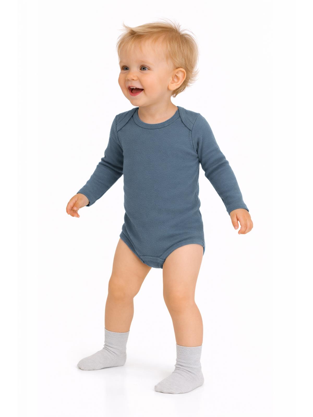 Civil Baby 3 lü Basıc Uzun Kol 0-36 Ay Çıtçıtlı Badi - Gri