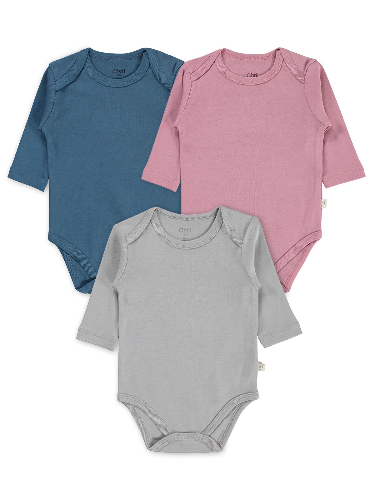 Civil Baby Basıc 3 Lü 0-36 Ay Çıtçıtlı Badi - Gri