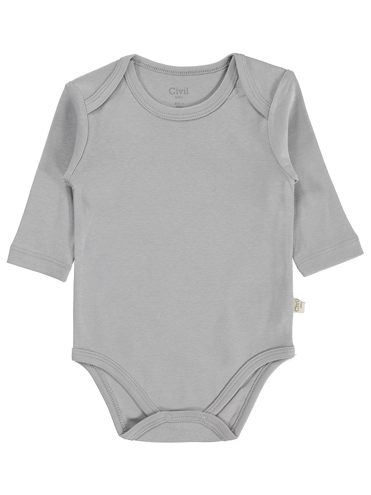 Civil Baby 3 lü Basıc Uzun Kol 0-36 Ay Çıtçıtlı Badi - Gri
