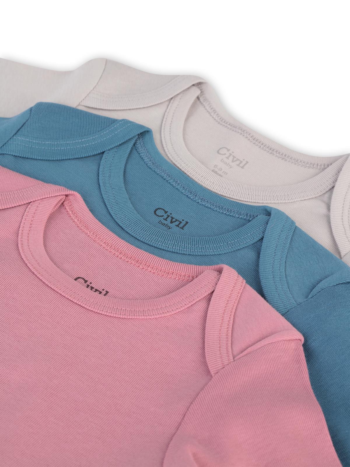 Civil Baby 3 lü Basıc Uzun Kol 0-36 Ay Çıtçıtlı Badi - Gri