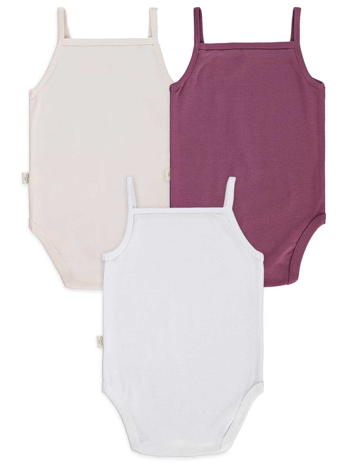 Civil Baby Basıc İp Askılı 3 Lü 0-36 Ay Çıtçıtlı Badi - Pudra