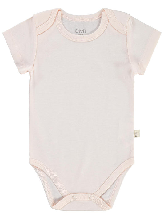 Civil Baby 3 lü Basıc Kısa Kol 0-36 Ay Çıtçıtlı Badi - Pudra