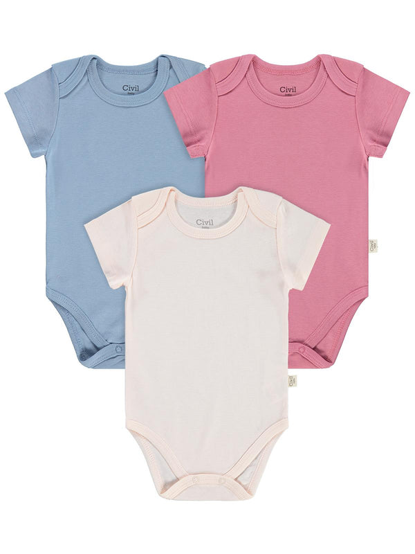 Civil Baby Basıc 3 Lü 0-36 Ay Çıtçıtlı Badi - Pudra