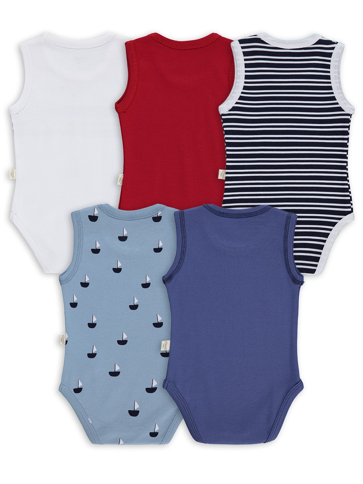 Civil Baby Yelken Empirmeli 5 Li 0-36 Ay Çıtçıtlı Badi - Mavi