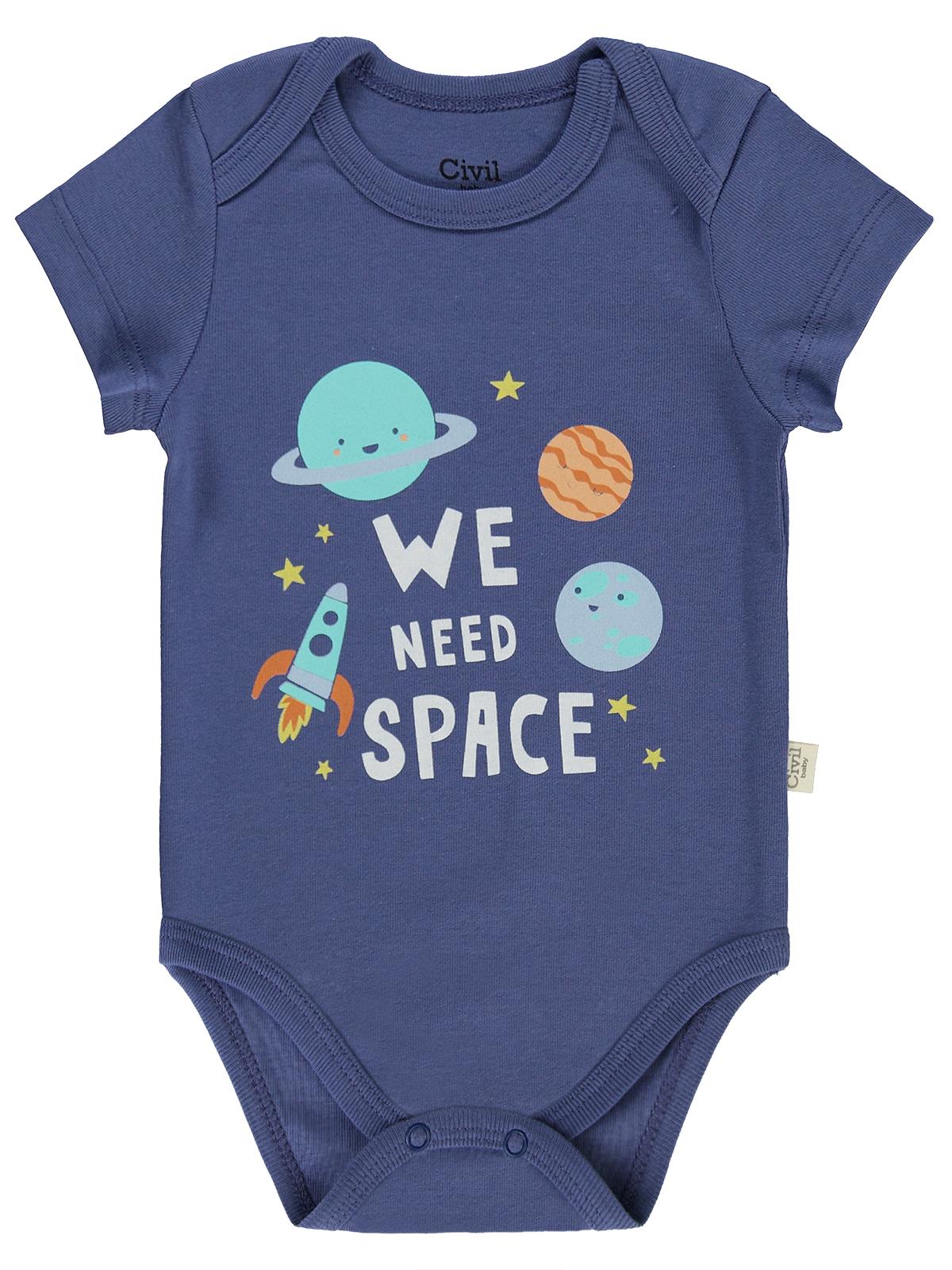 Civil Baby 3 lü Roket Empirmeli Kısa Kol 0-36 Ay Çıtçıtlı Badi - Yeşil