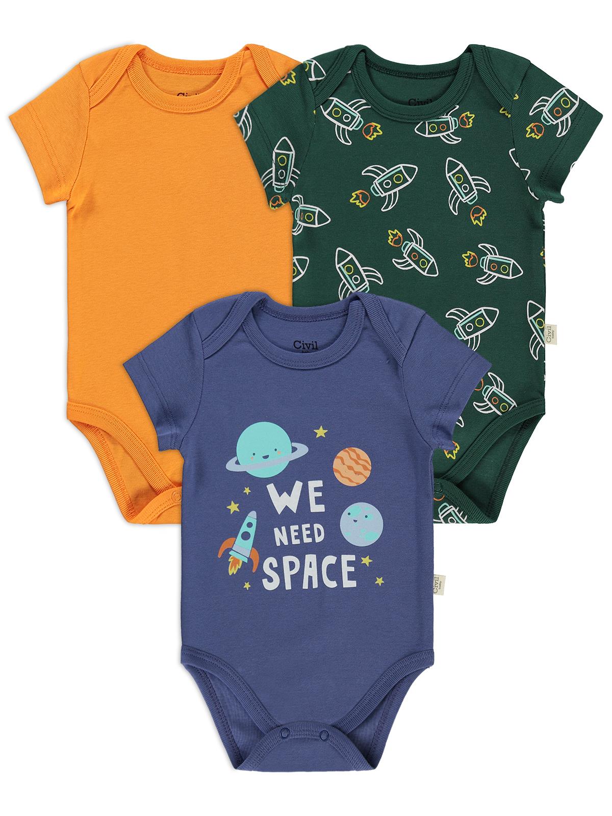 Civil Baby Roket Empirmeli 3 Lü 0-36 Ay Çıtçıtlı Badi - Yeşil