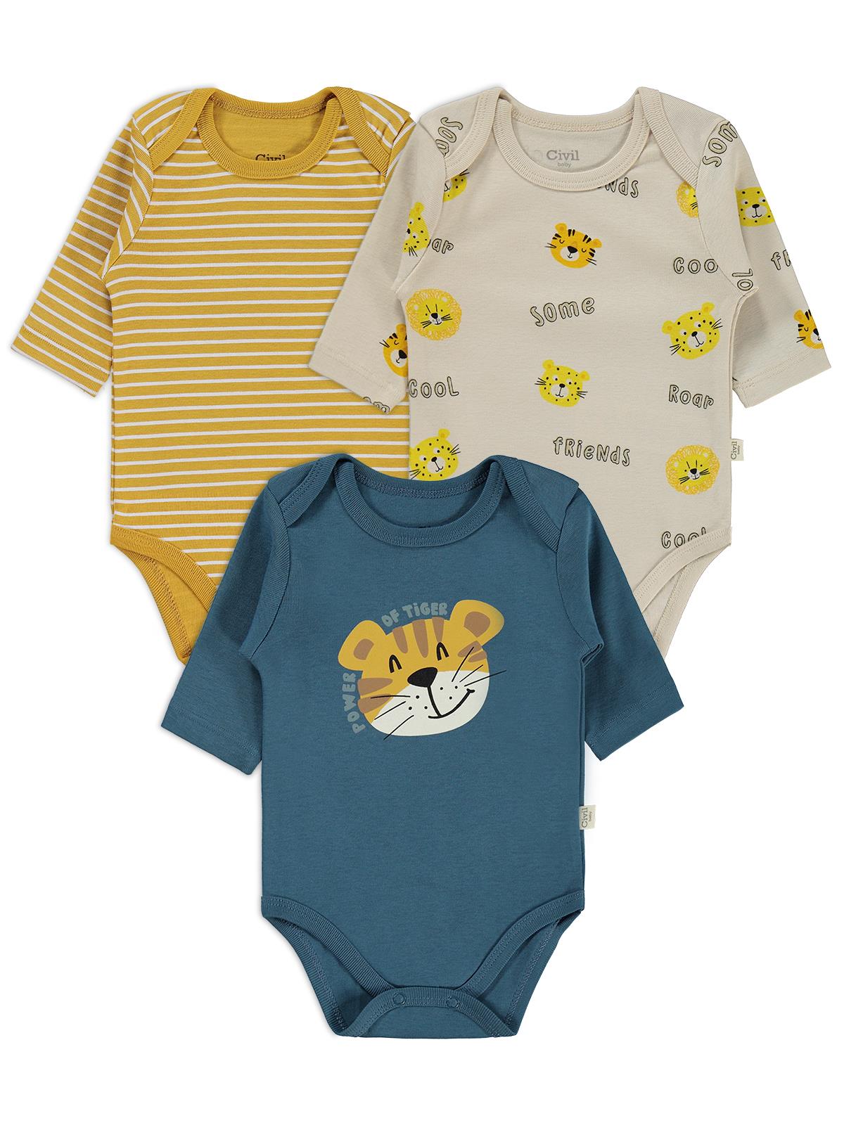 Civil Baby Aslan Empirmeli 3 Lü 0-36 Ay Çıtçıtlı Badi - Hardal