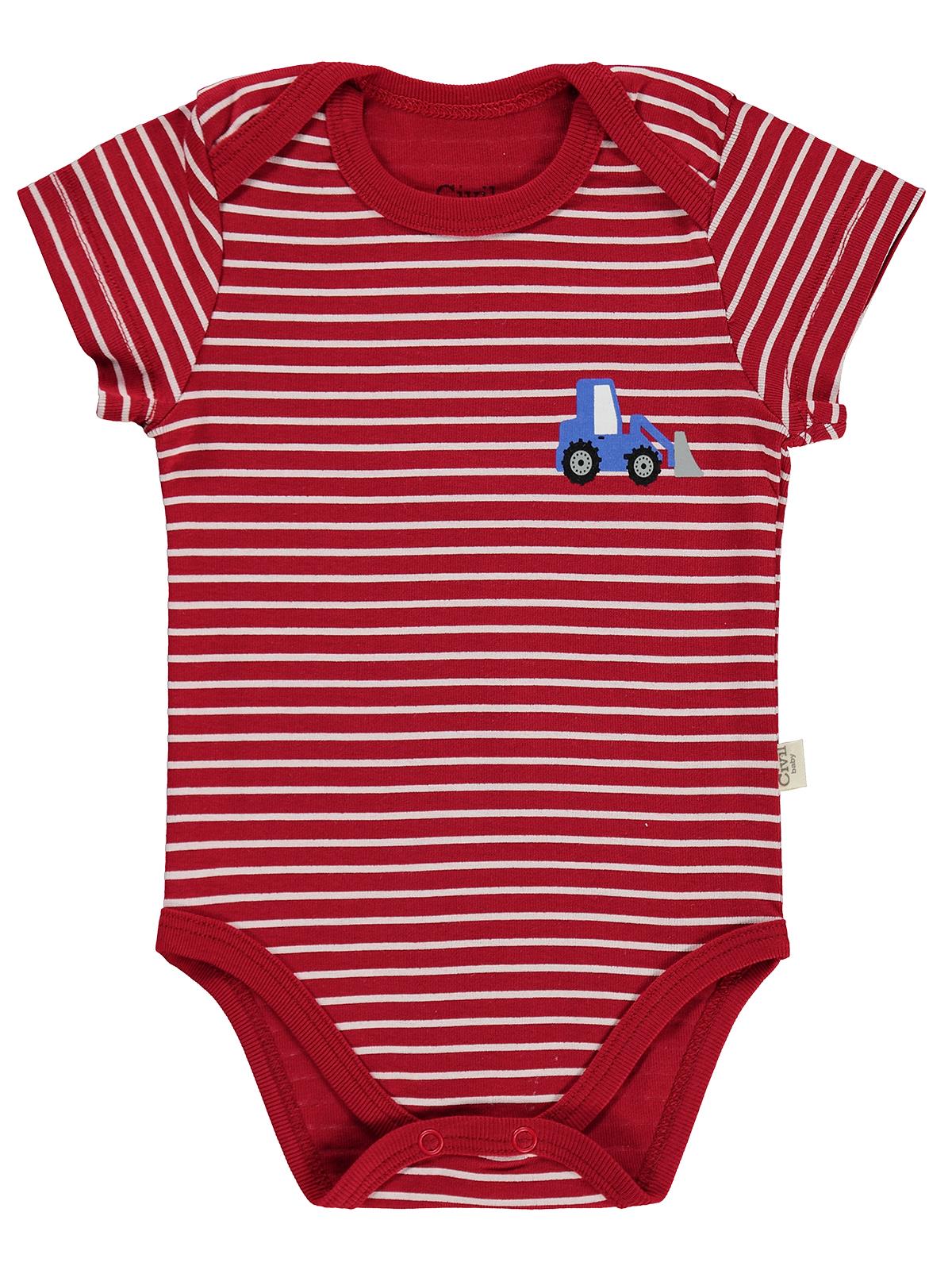 Civil Baby Araç Baskılı Çizgi Empirmeli 5 Li 0-36 Ay Çıtçıtlı Badi - Kırmızı